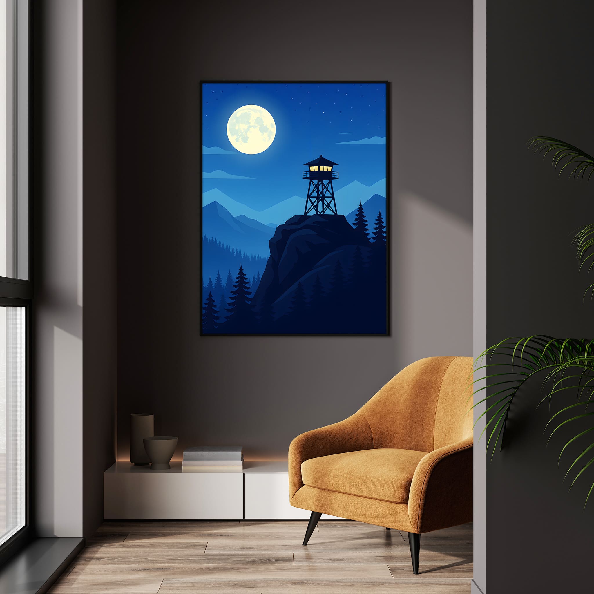 Night Sky and Mountains Poster