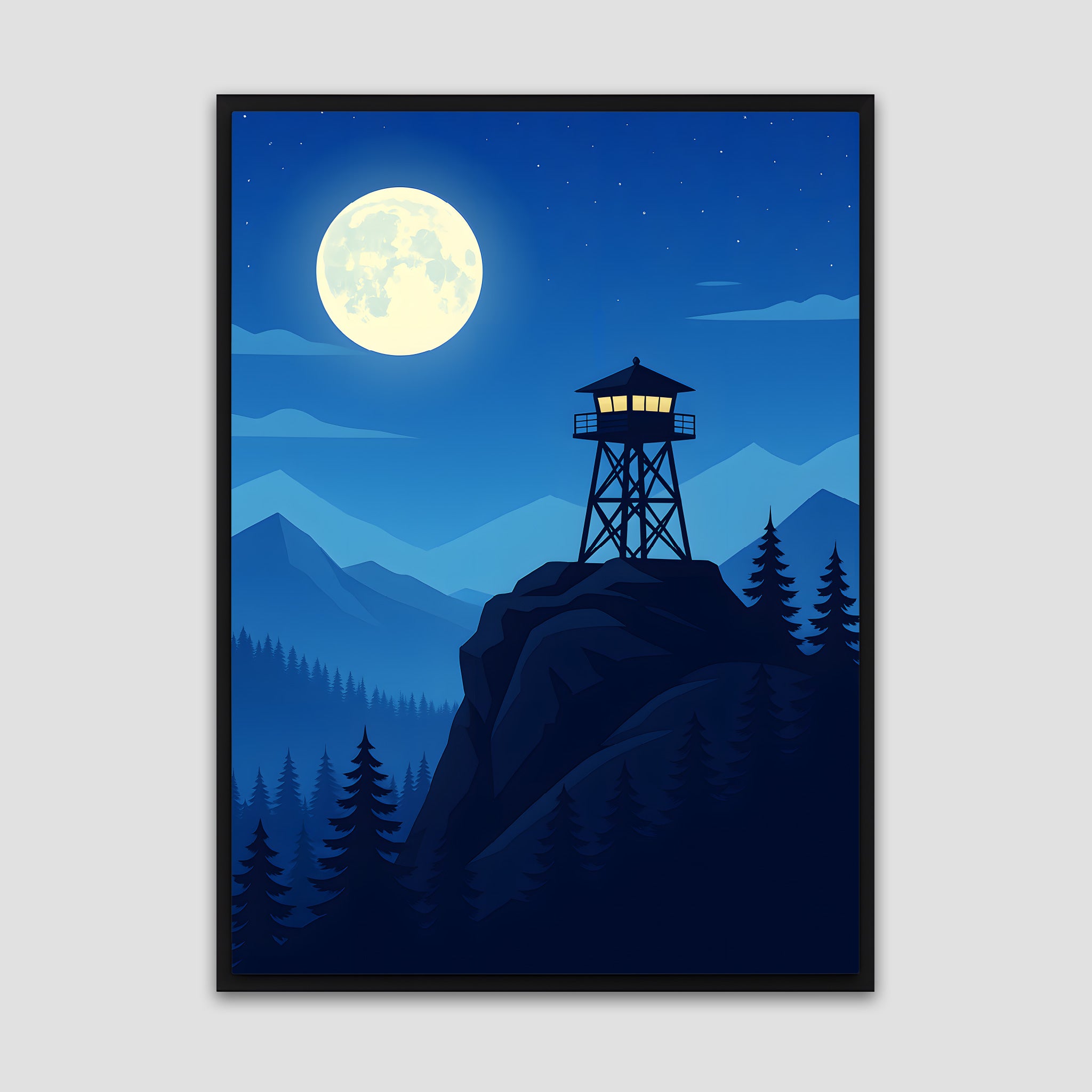Night Sky and Mountains Poster