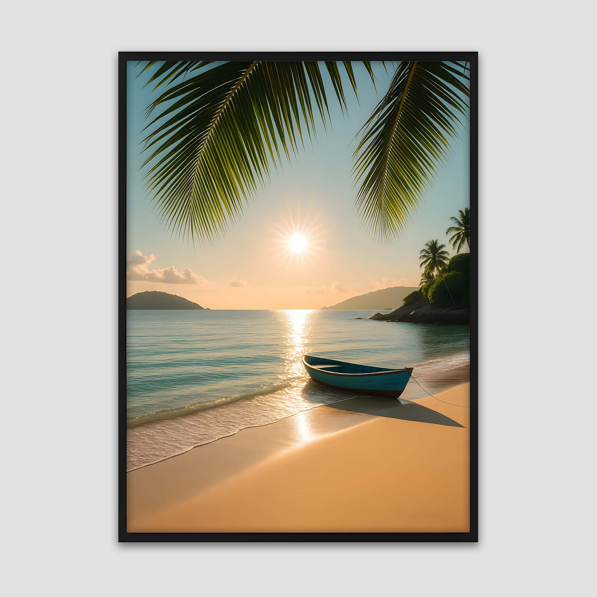 Wooden Boat at Sunset Poster