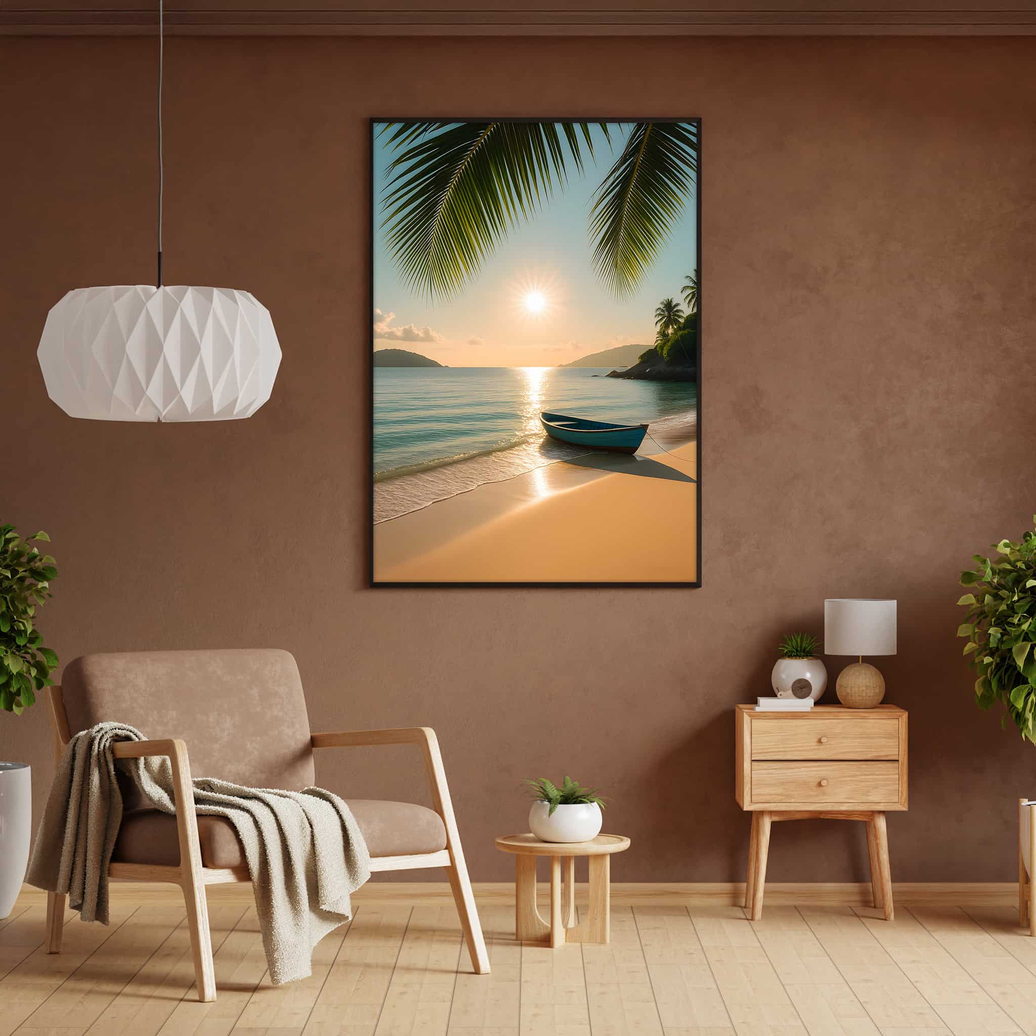 Wooden Boat at Sunset Poster